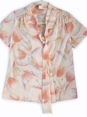 VINTAGE GRAFF CALIFORNIA WOMAN'S BLOUSE W/ NECK SASH DETAIL RETRO s